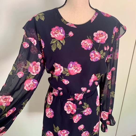 Maison Jules Longsleeve Navy Floral Dress XL - Picture 2 of 12